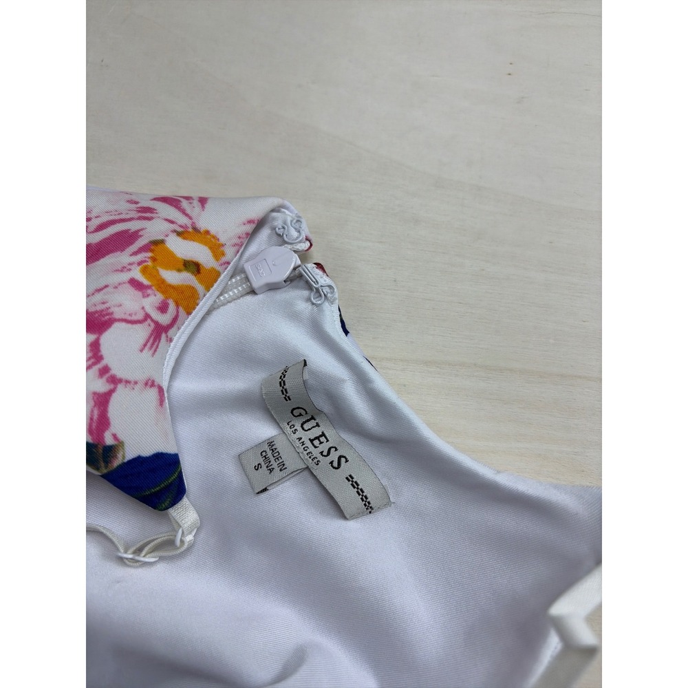 Guess Los Angeles Floral Bodycon Dress White Multi Strap Cage Waist Small - Picture 5 of 8